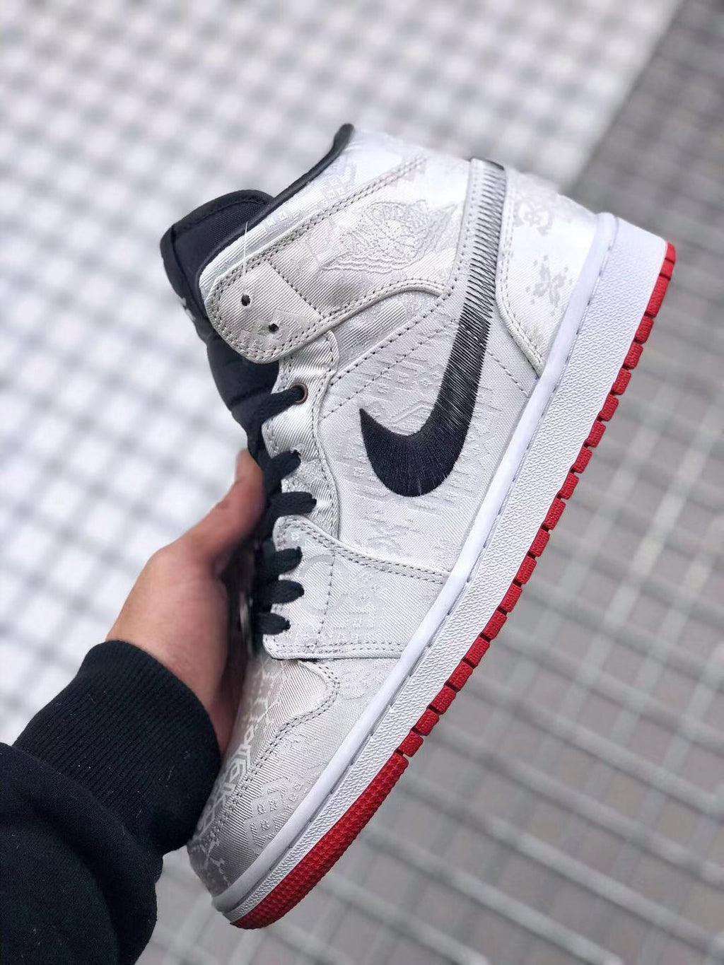 Air Jordan 1 Mid Edison Chen White Black Gold Sneakers - product image from the listing.