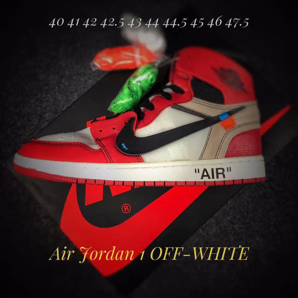 Off-White x Air Jordan 1 High Sneakers, in Red and White - product image from the listing.