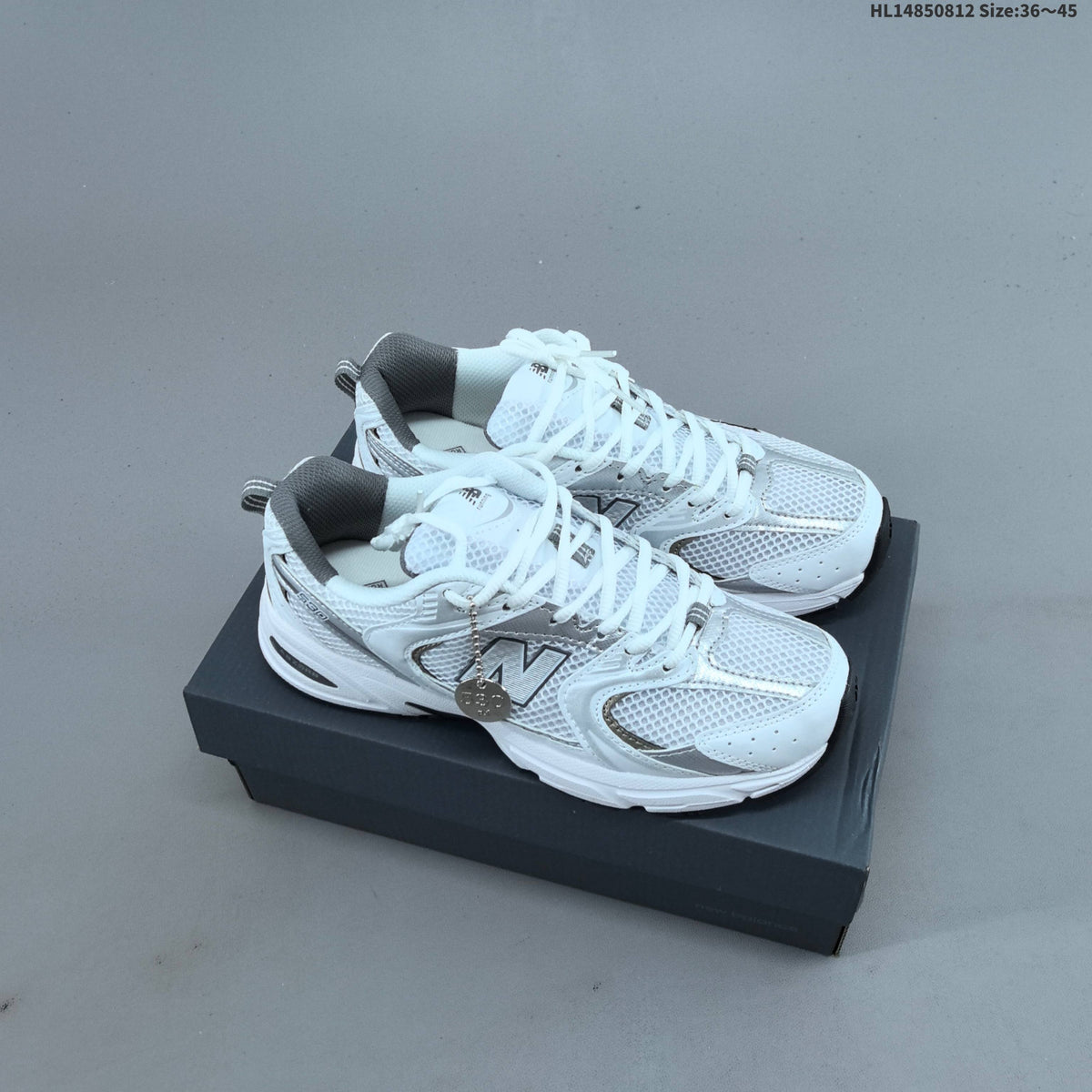 New Balance MR530AD Retro Mesh Sneakers in White Silver - product image from the listing.
