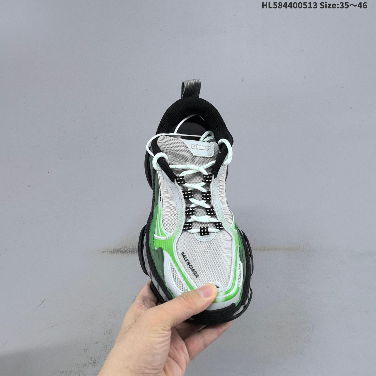 White and Green Balenciaga Triple S 2.0 Sneakers - product image from the listing.