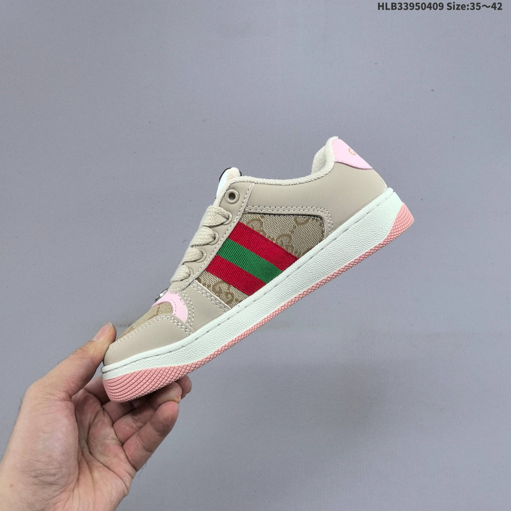 Beige and Pink Gucci Screener Low-Top Sneakers - product image from the listing.