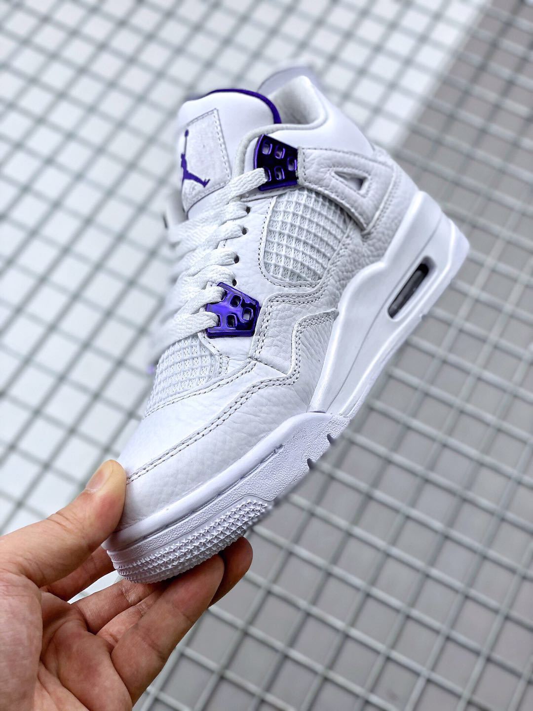Air Jordan 4 Court Purple White and Purple Sneakers - product image from the listing.