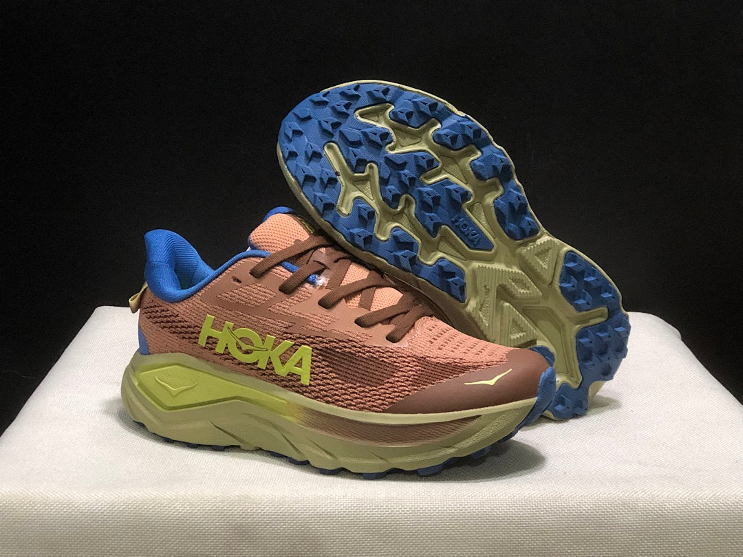 HOKA Challenger 8 Trail Running Shoes in Brown Blue - product image from the listing.