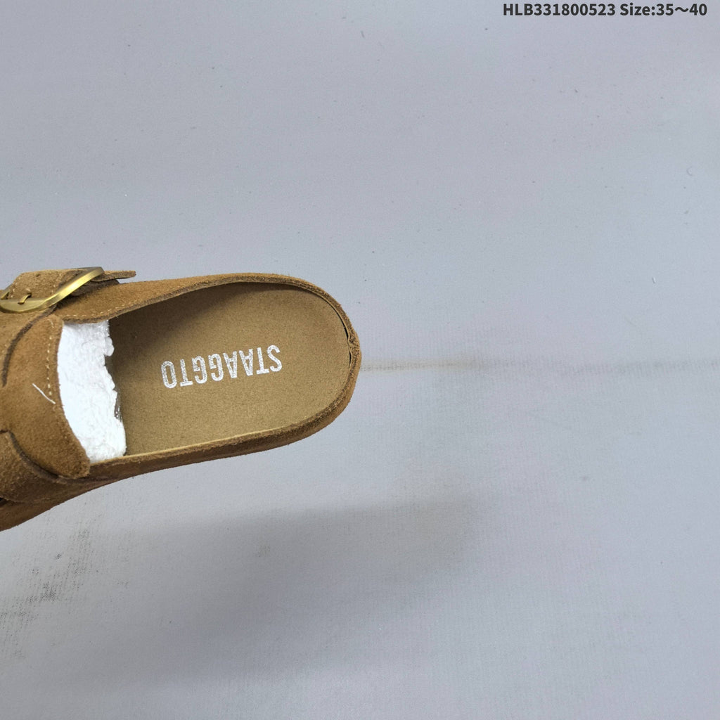 Brown Embellished Backless Slip-On Clogs with Buckle - product image from the listing.