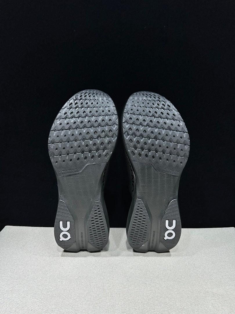 On Cloudboom Strike LS Running Shoes in Black Silver - product image from the listing.
