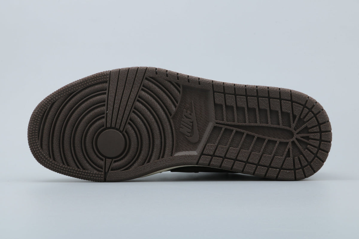Black and Brown Sneakers with White Swoosh - Jordan 1 Low - product image from the listing.