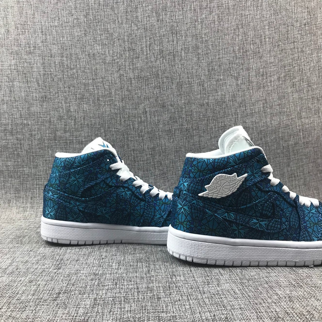 Women's Air Jordan 1 Mid Blue Pattern Sneakers AH7389-300 - product image from the listing.