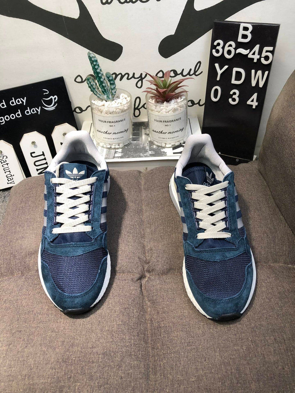 Navy and Gray Adidas ZX 500 Retro Sneakers YDW034 - product image from the listing.