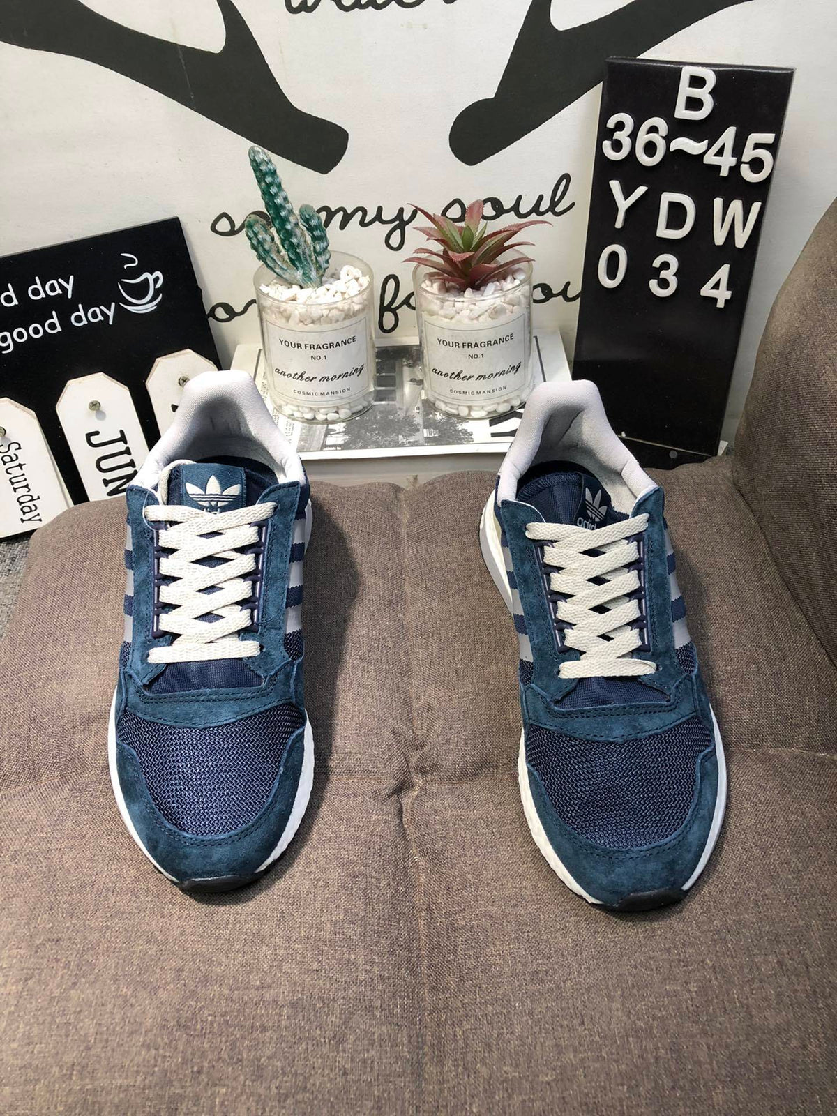 Navy and Gray Adidas ZX 500 Retro Sneakers YDW034 - product image from the listing.