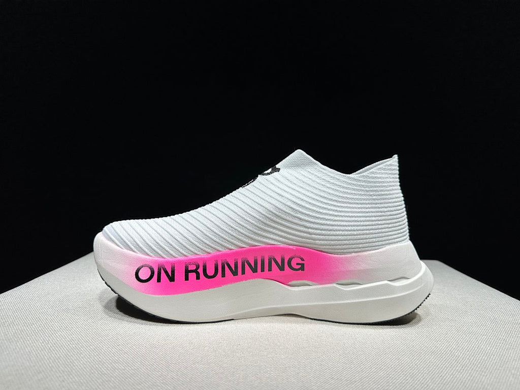 On Cloudboom Strike LS Running Sneakers in White/Pink - product image from the listing.
