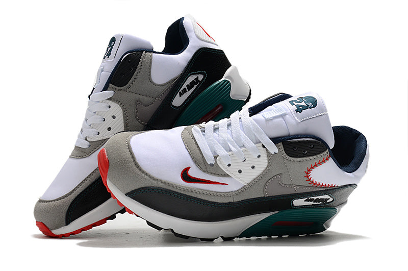 Nike Air Max 90 Sneakers in White Grey Black Teal Red - product image from the listing.