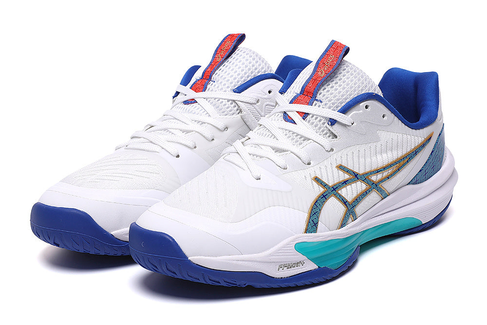 ASICS Gel-Resolution Tennis Shoes in White Blue Turquoise - product image from the listing.
