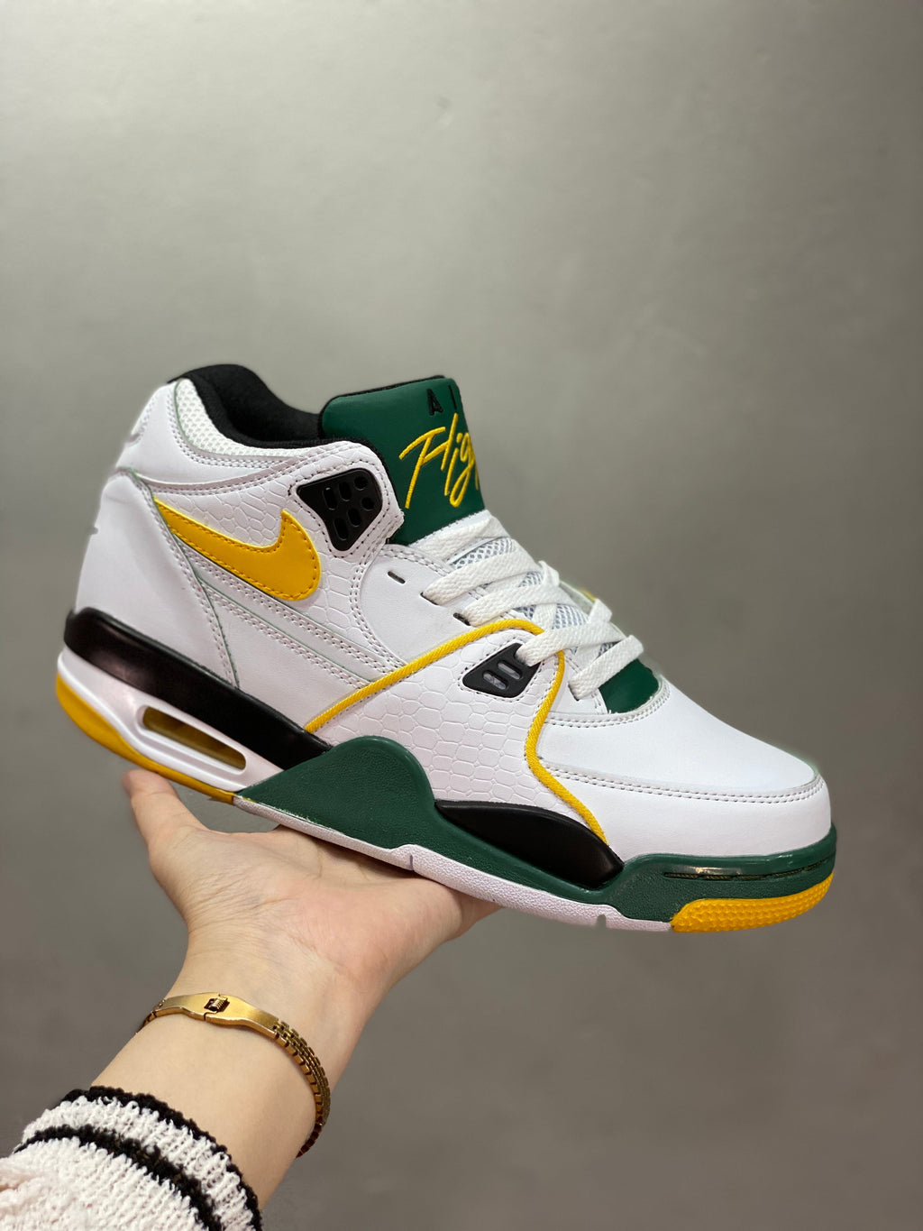 Nike Air Flight 89 Seattle Sneakers in White Green Yellow - product image from the listing.