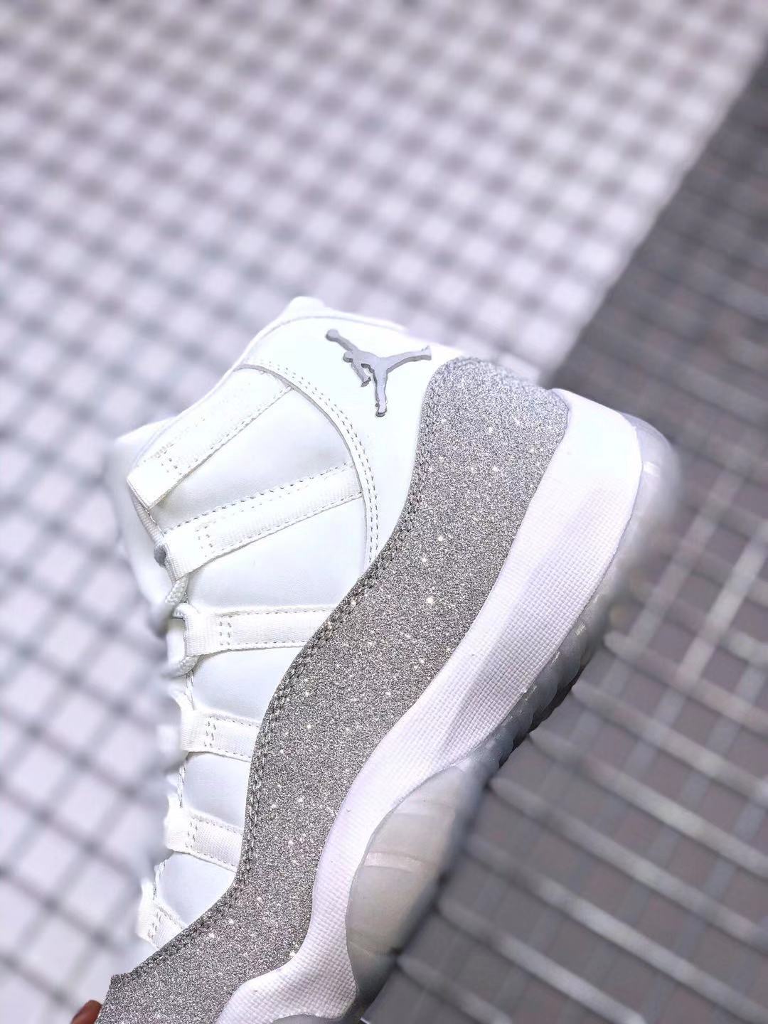 Air Jordan 11 White Glitter High-Top Sneakers - product image from the listing.