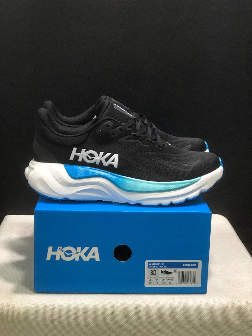 HOKA Arahi 8 Running Shoes, in Black Blue - product image from the listing.