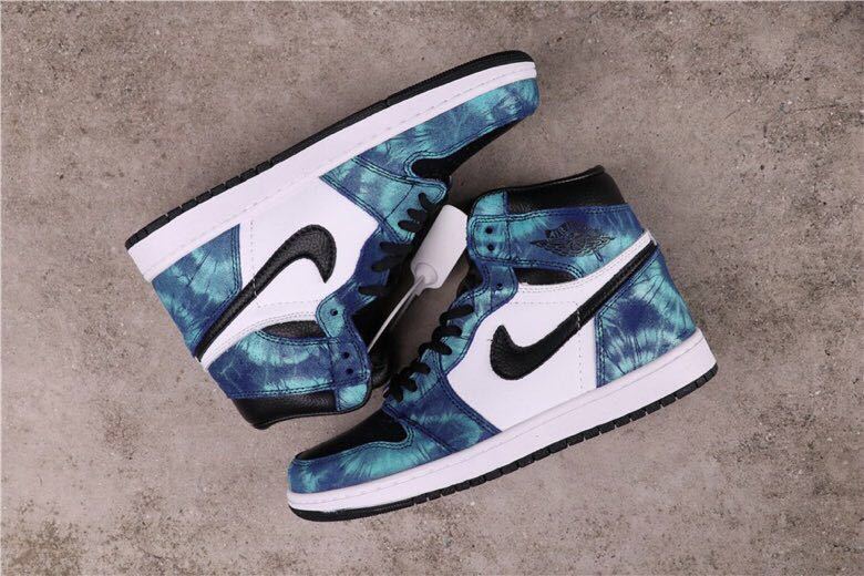 Air Jordan 1 High Tie-Dye Sneakers in Blue Black White - product image from the listing.