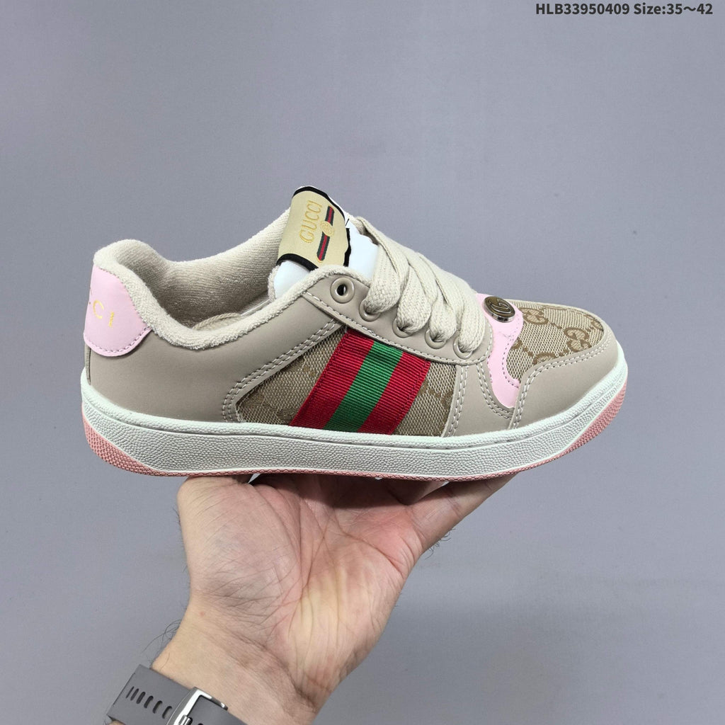 Beige and Pink Gucci Screener Low-Top Sneakers - product image from the listing.