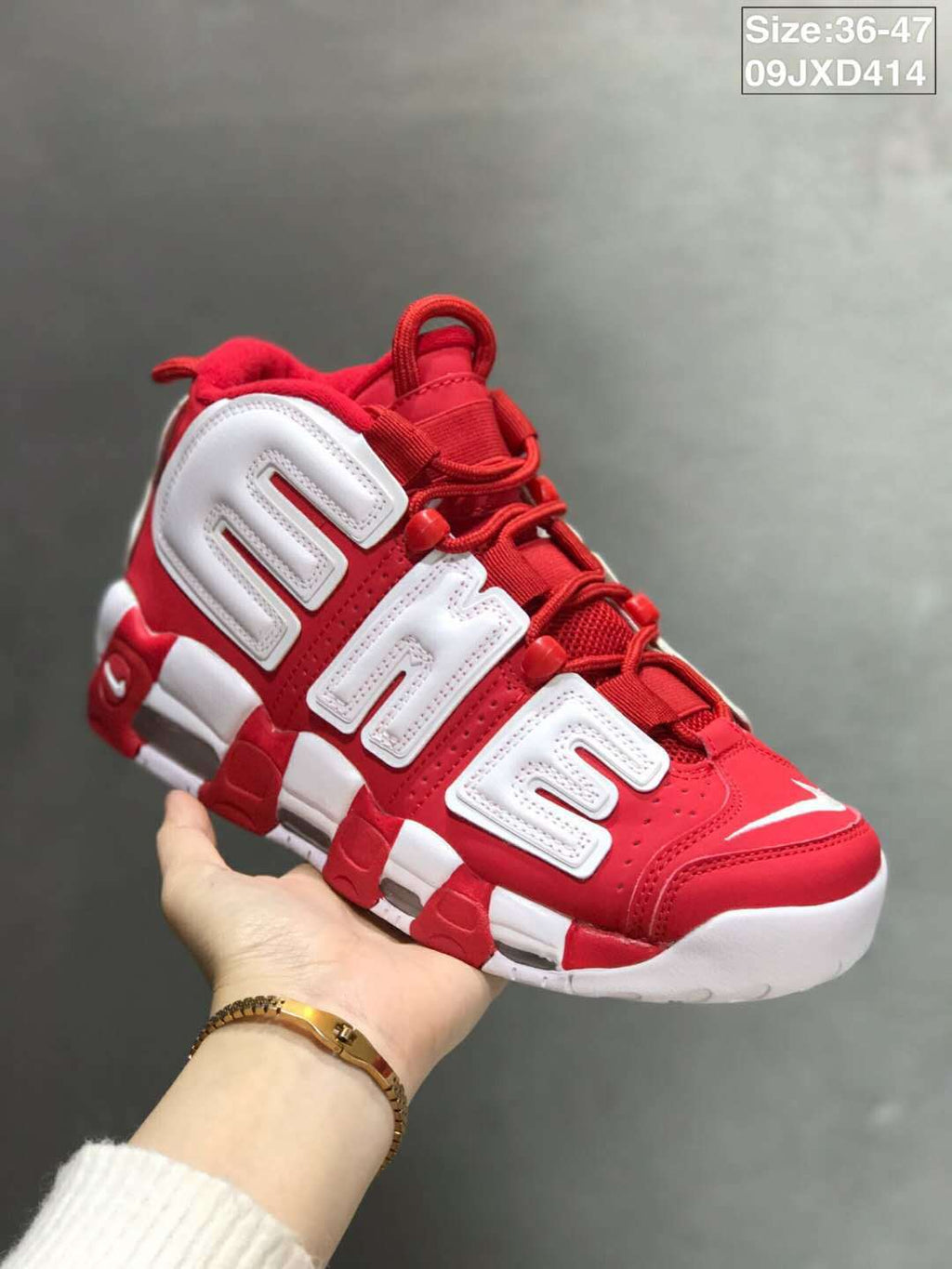 Nike Air More Uptempo Sneakers in White and Red 09JXD414 - product image from the listing.