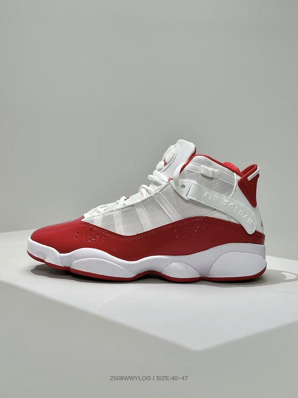 Jordan 6-3 Basketball Sneakers in White and Red - product image from the listing.