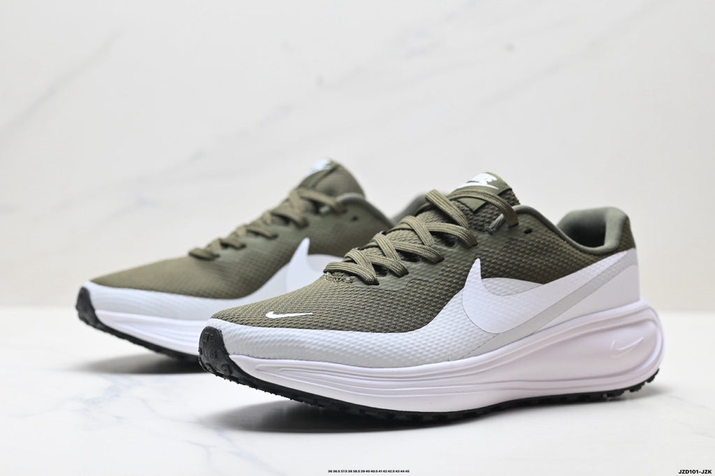 Nike Revolution 8 Running Shoes in Olive Green and White - product image from the listing.