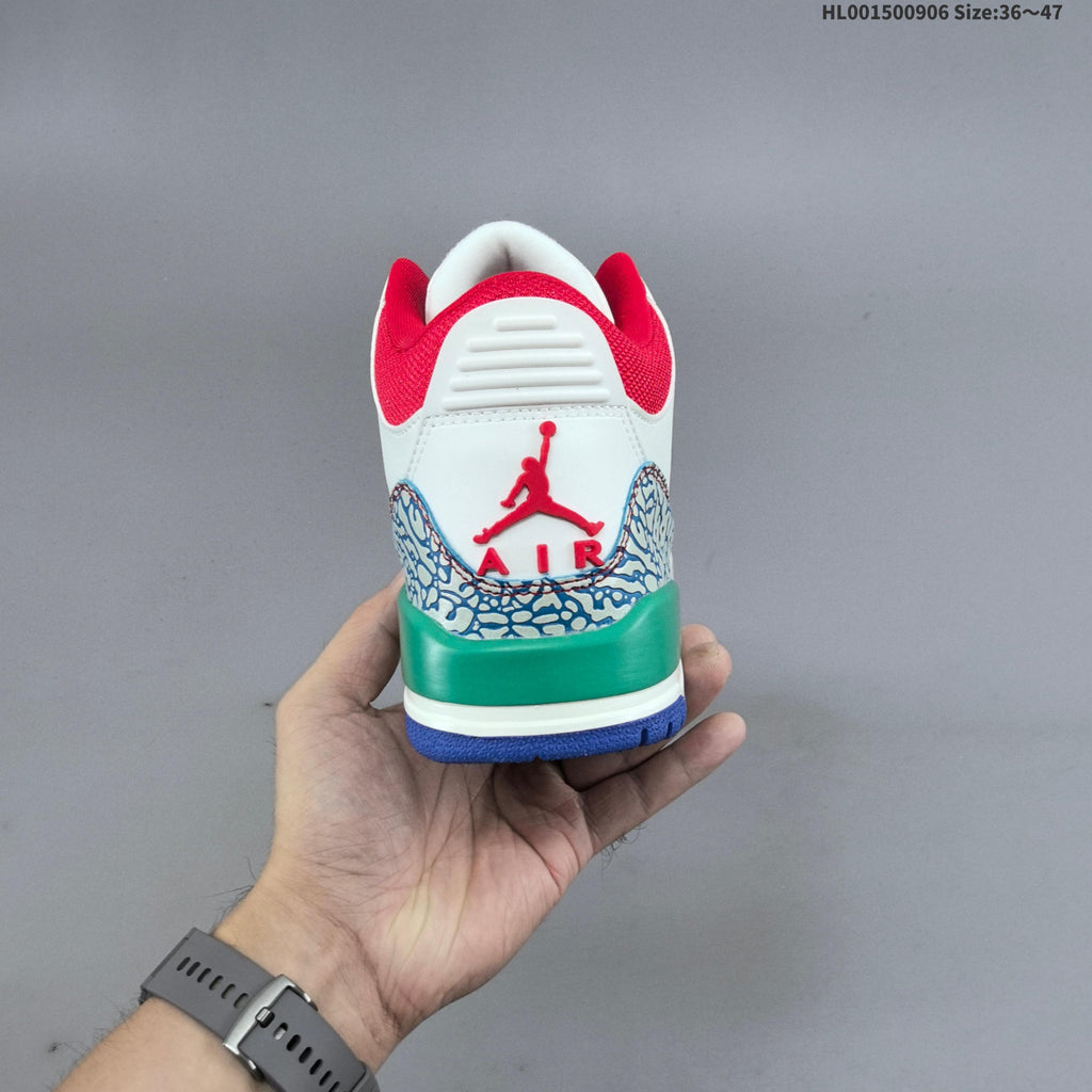 Air Jordan 3 Retro Chalk Track Sneakers in Red White Blue - product image from the listing.