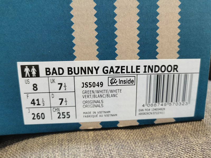 adidas Bad Bunny Gazelle Indoor Sneakers in Green JS5049 - product image from the listing.