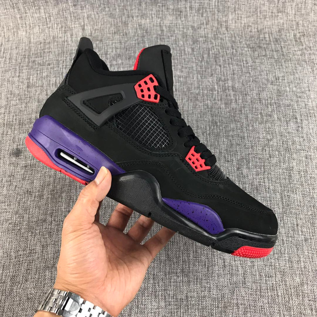 Air Jordan 4 Raptors Black Purple Red Sneakers - product image from the listing.