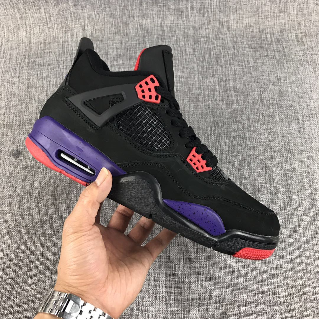 Air Jordan 4 Raptors Black Purple Red Sneakers - product image from the listing.