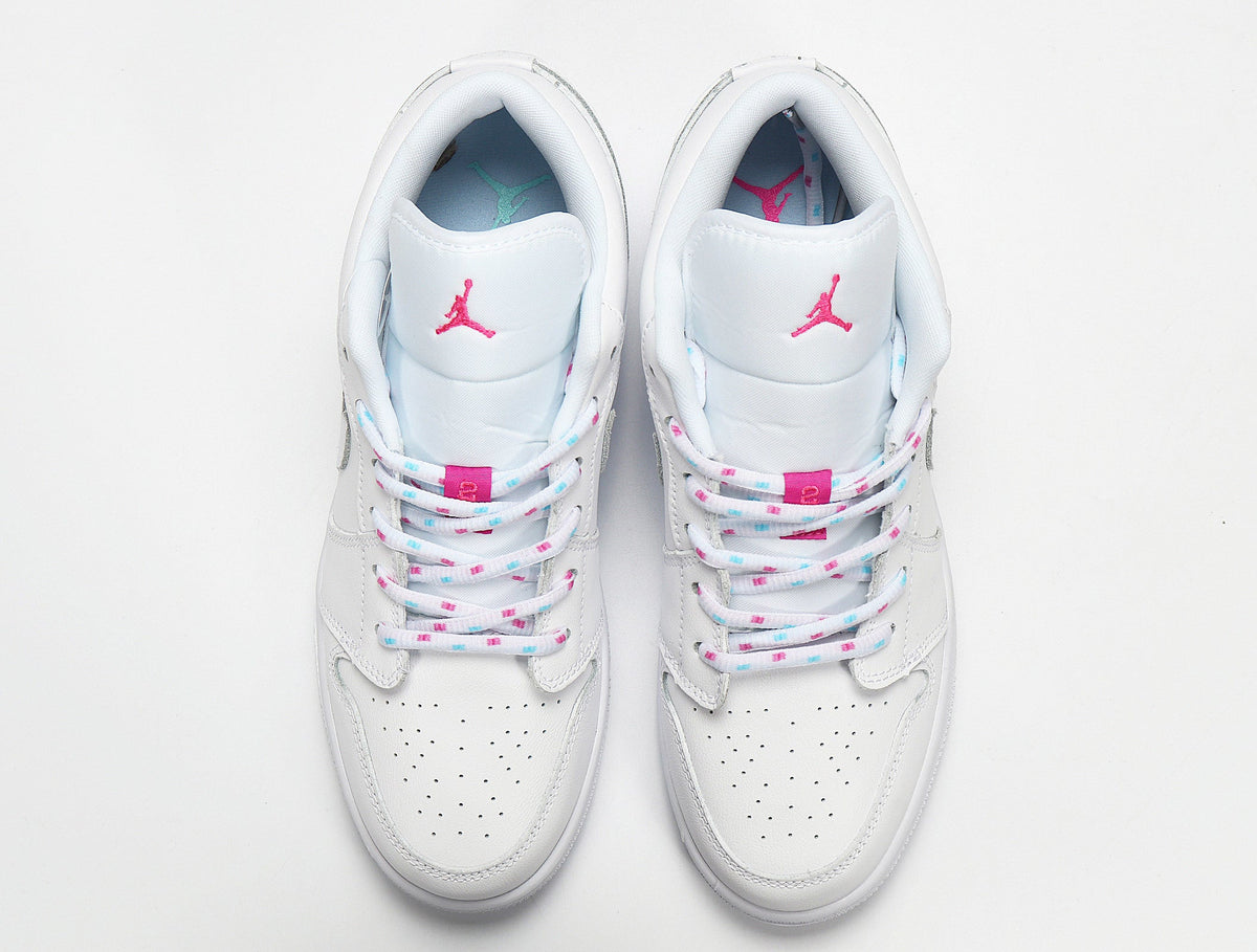 Air Jordan 1 Low White Pink Sneakers 554723-102 - product image from the listing.