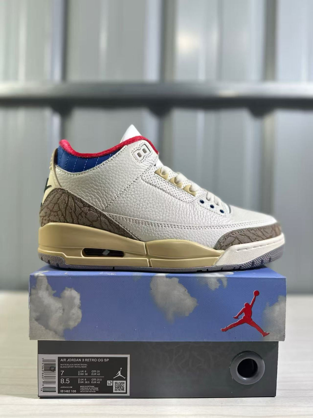 Air Jordan 3 Retro White Sport Royal Sneakers - product image from the listing.