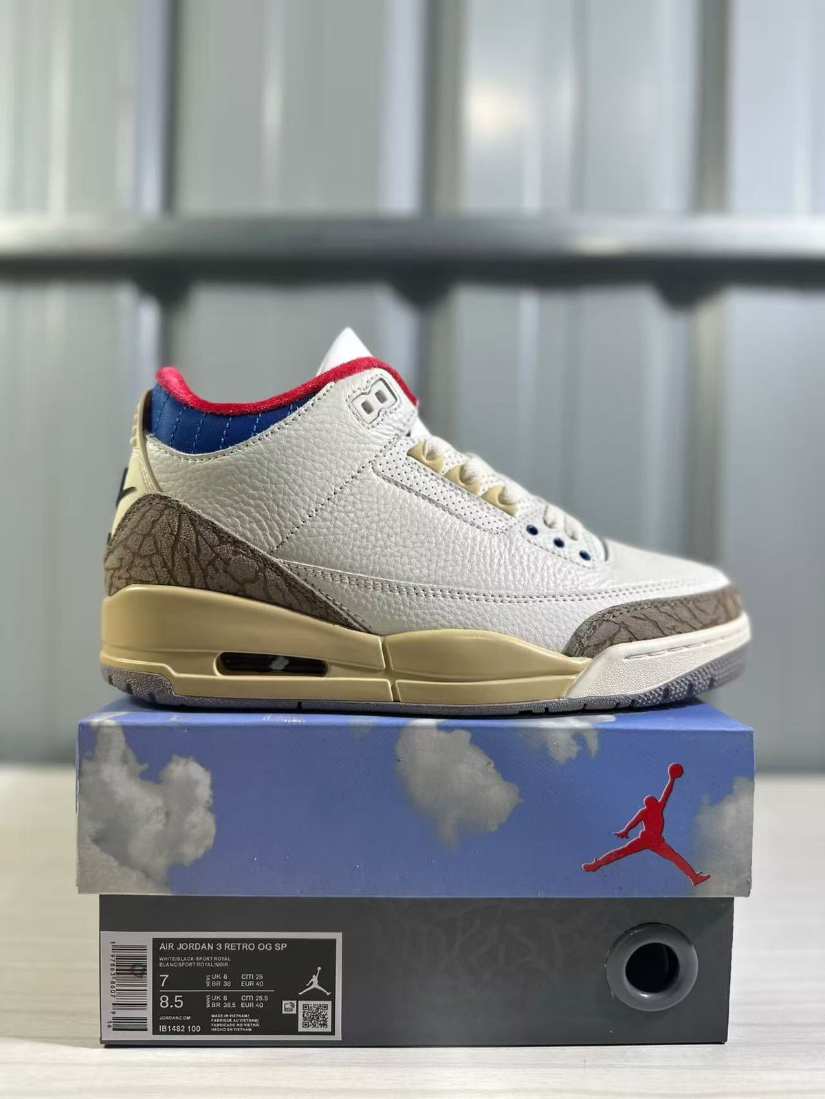 Air Jordan 3 Retro White Sport Royal Sneakers - product image from the listing.