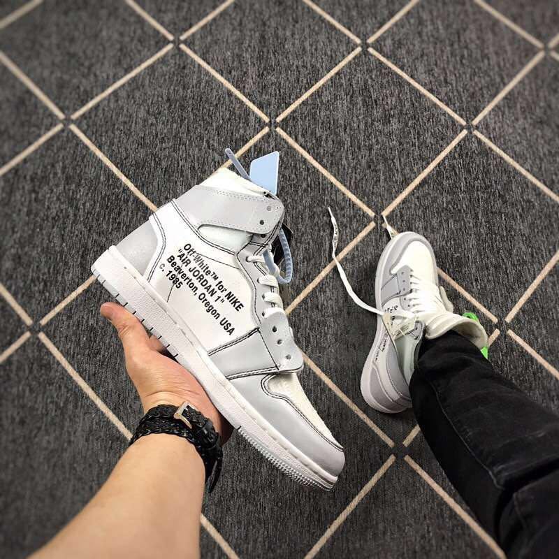 Jordan 1 High Off-White Style Sneakers in White Grey - product image from the listing.
