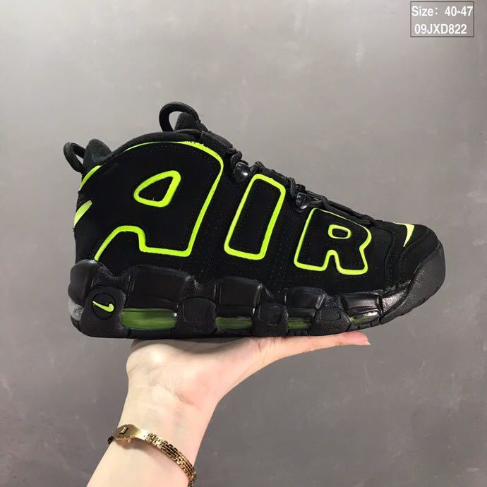 Nike Air More Uptempo Sneakers in Black Volt Green - product image from the listing.