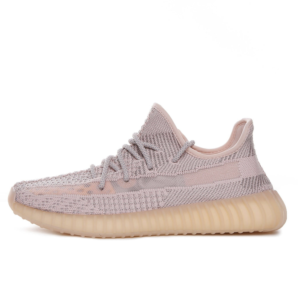 Light Gray and Tan Yeezy 350 V2 Knit Sneakers - product image from the listing.