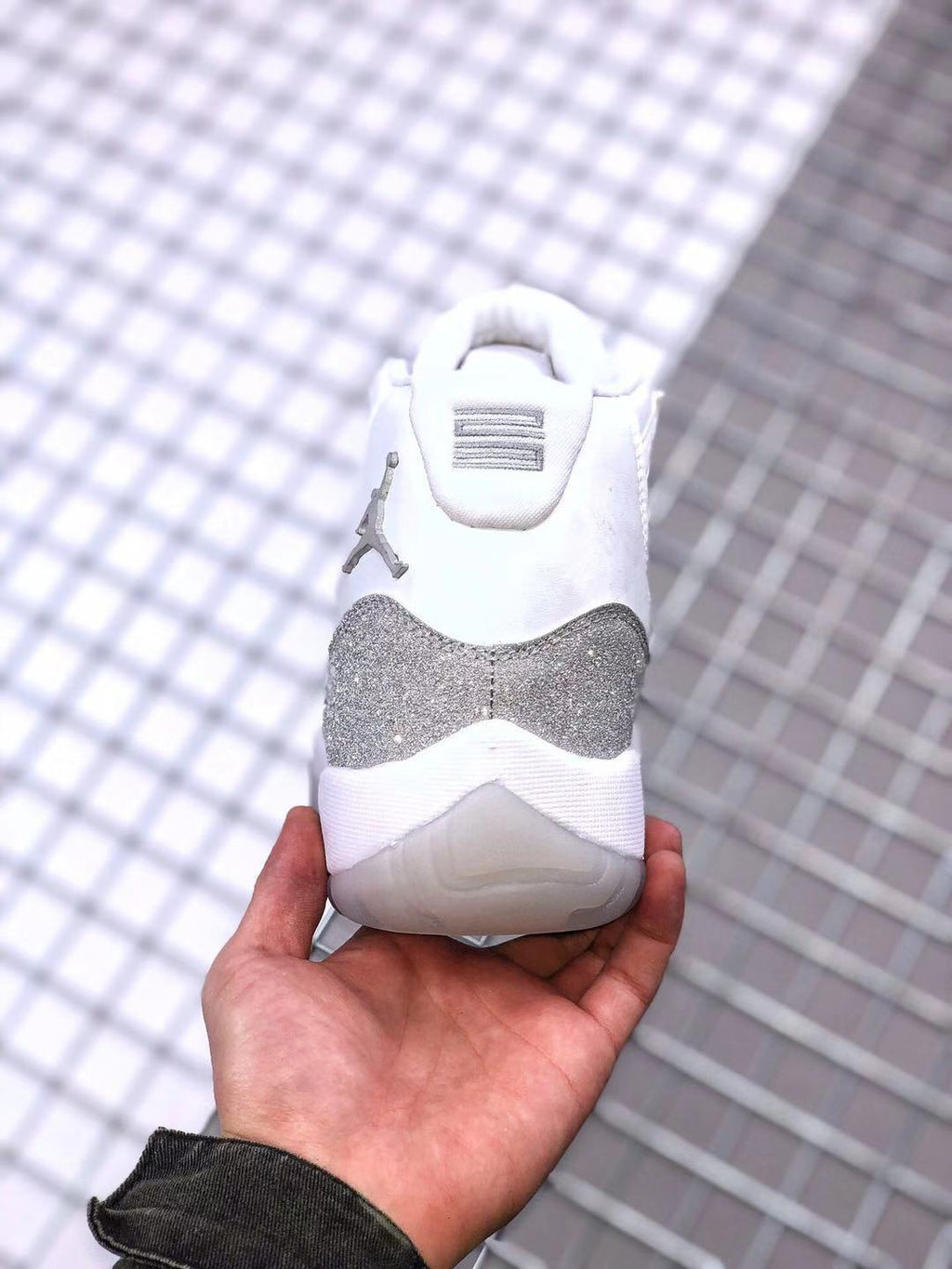 Air Jordan 11 White Glitter High-Top Sneakers - product image from the listing.