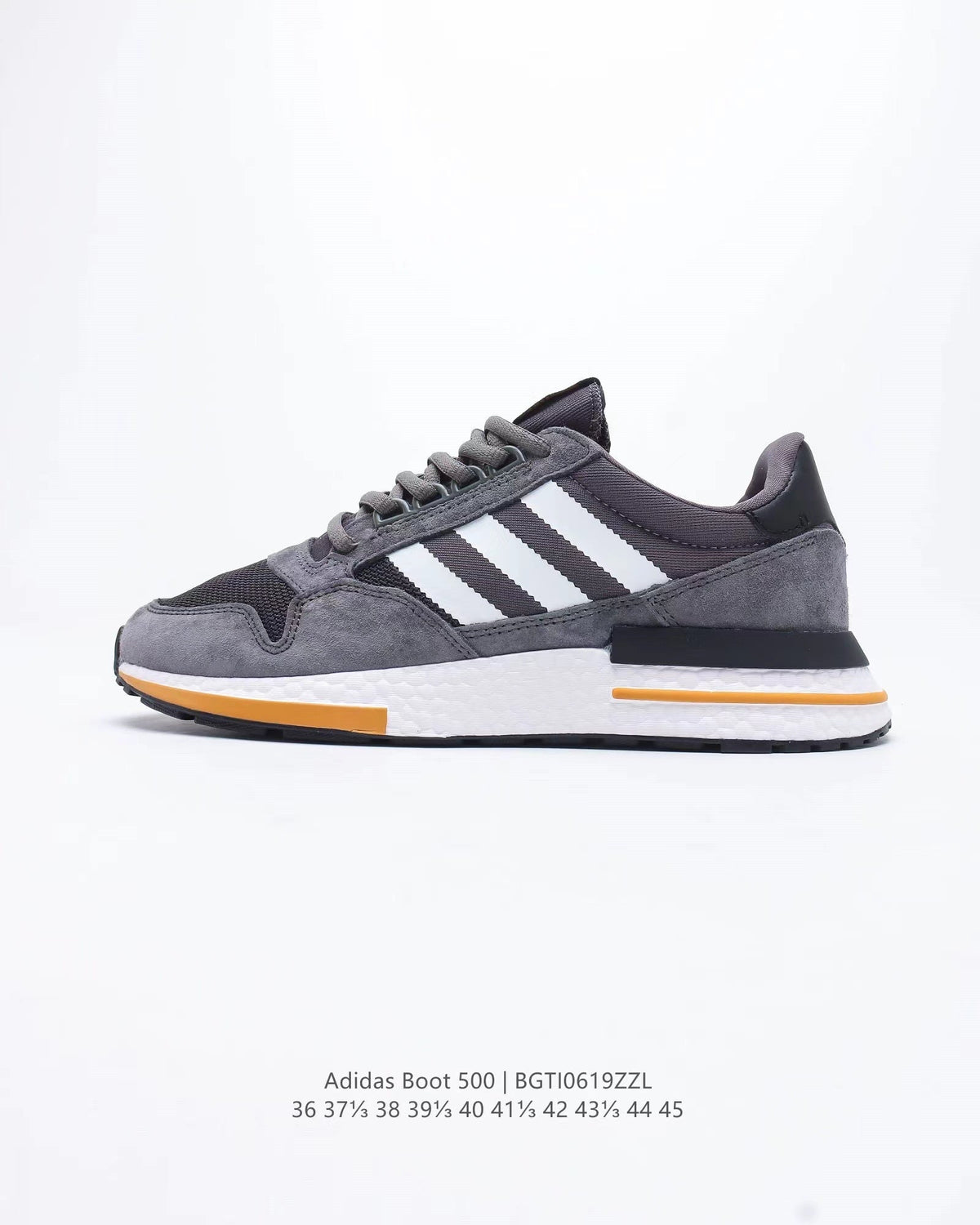 adidas Boot 500 Running Sneakers in Grey Black Orange - product image from the listing.