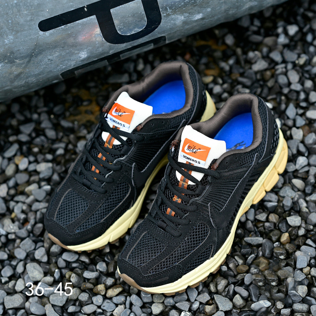 Black and Cream Nike Air Zoom Vomero 5 Sneakers - product image from the listing.