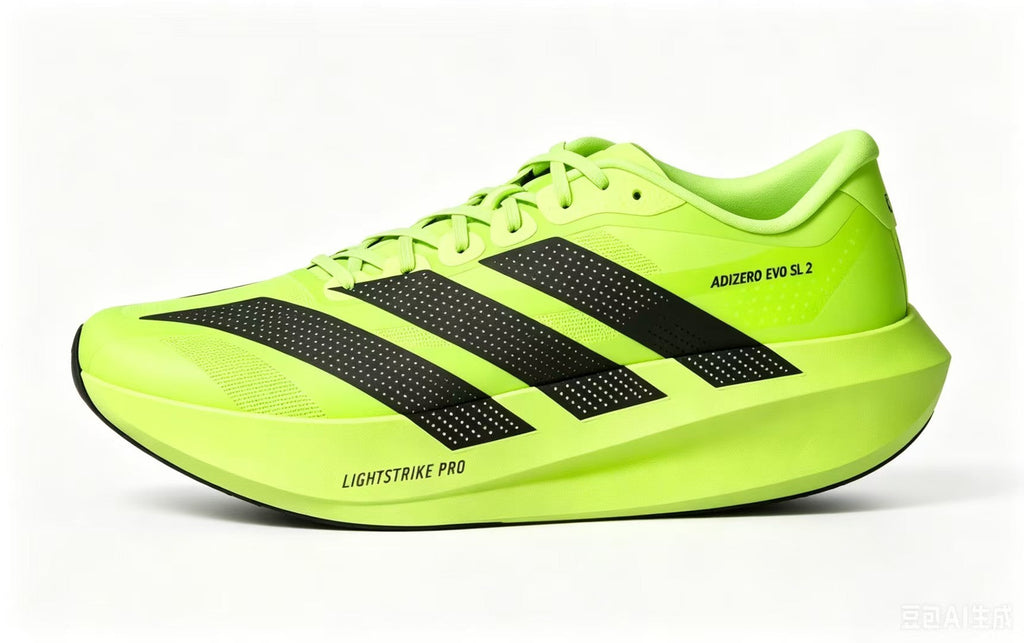 Nike Adizero Evo SL 2 Running Shoes, in Volt Green and Black - product image from the listing.