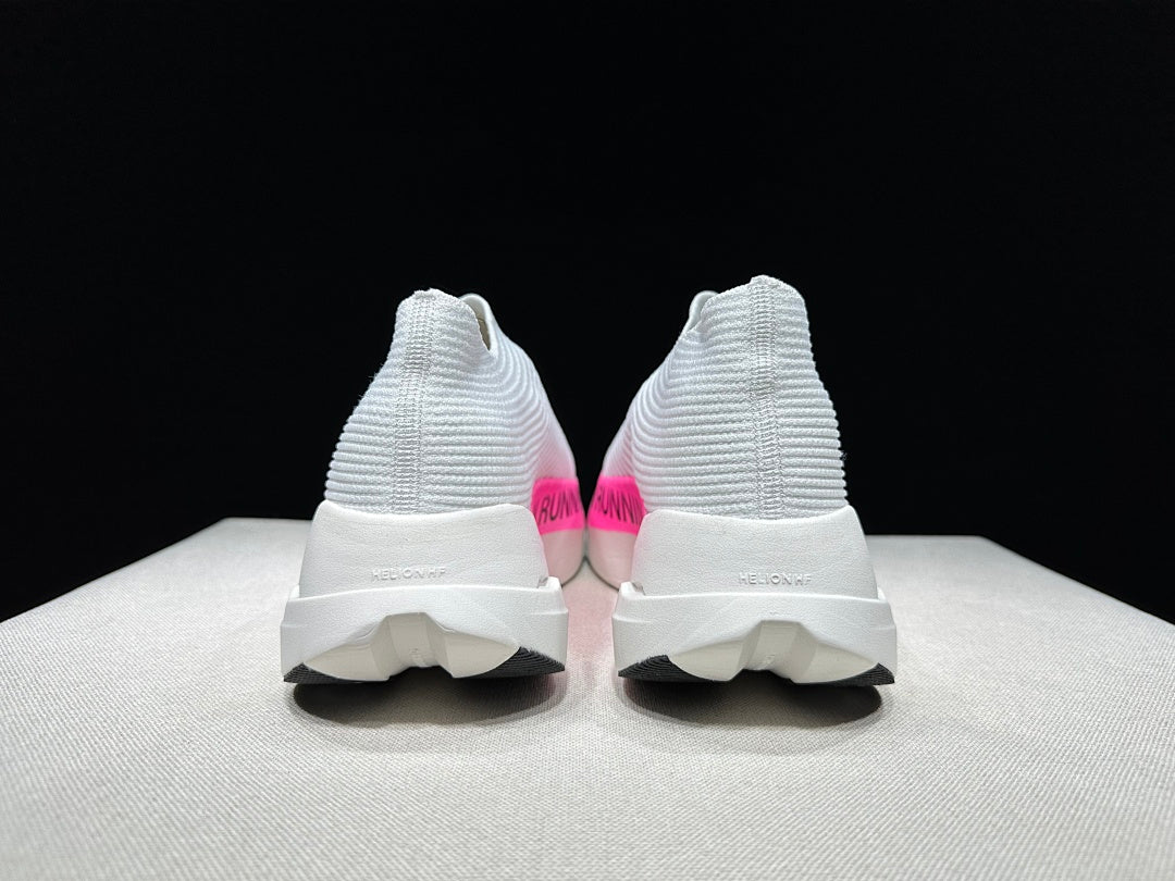 On Cloudboom Strike LS Running Sneakers in White/Pink - product image from the listing.