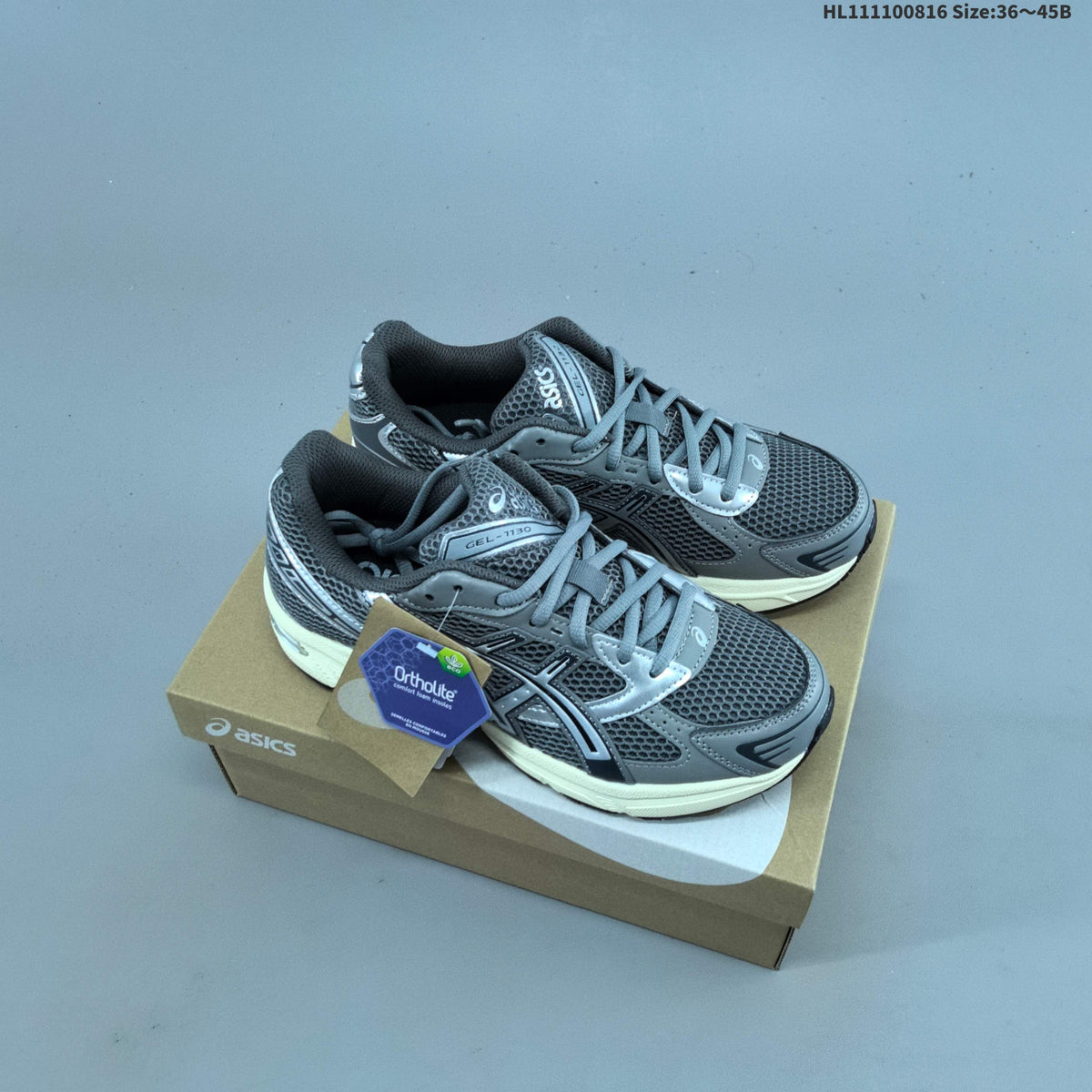ASICS GEL-1130 Trainers, Silver/Black, 1203A997-001 - product image from the listing.