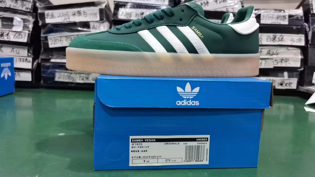 adidas Samba Vegan Teal and White Gum Sole Trainers - product image from the listing.