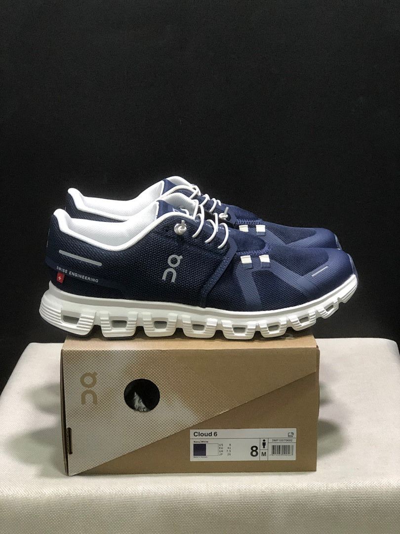 Navy and White On Cloud 6 Sneakers - product image from the listing.
