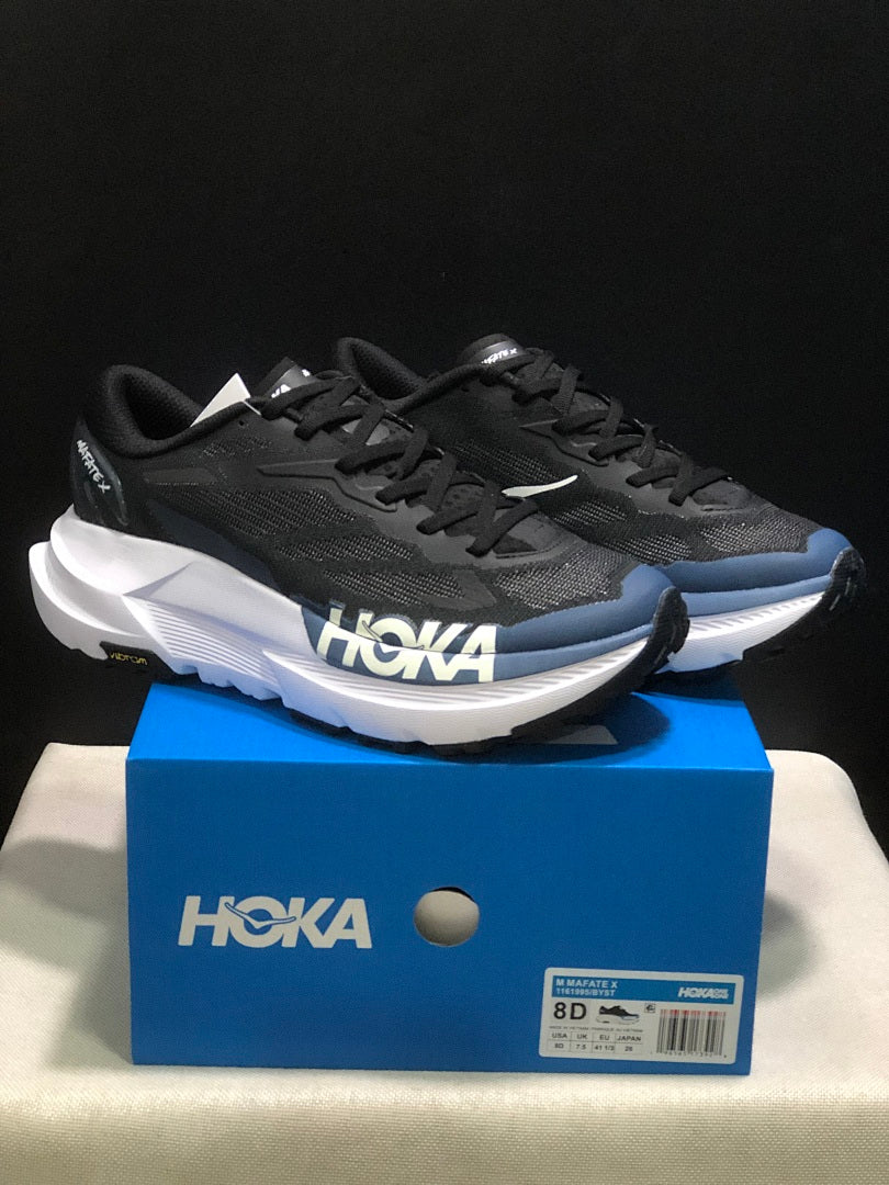 Black and Blue HOKA Mafate X Trail Running Shoes - product image from the listing.
