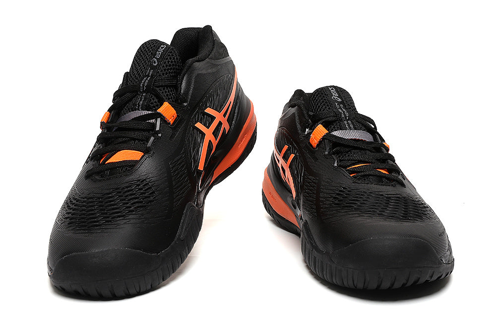 ASICS Gel-Resolution Black and Orange Tennis Footwear - product image from the listing.