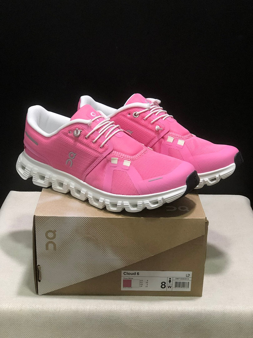 Pink and White On Cloud 6 Sneakers - product image from the listing.