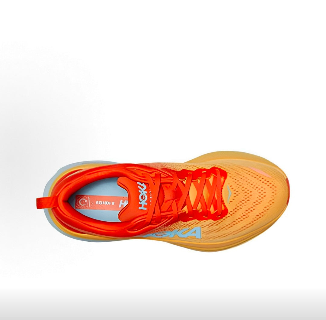 Orange and Yellow HOKA Bondi 8 Running Shoes - product image from the listing.