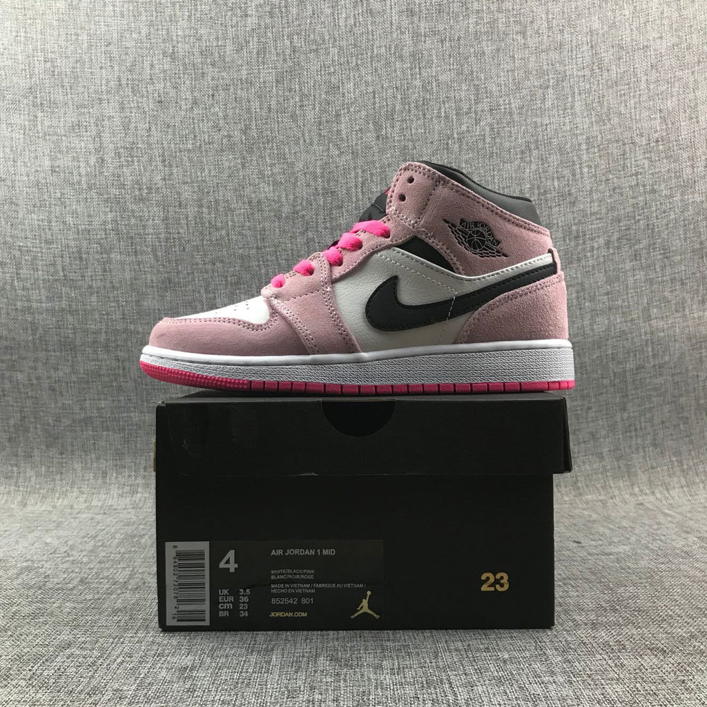 Jordan 1 Mid Sneakers in Pink White Black 852542-801 - product image from the listing.