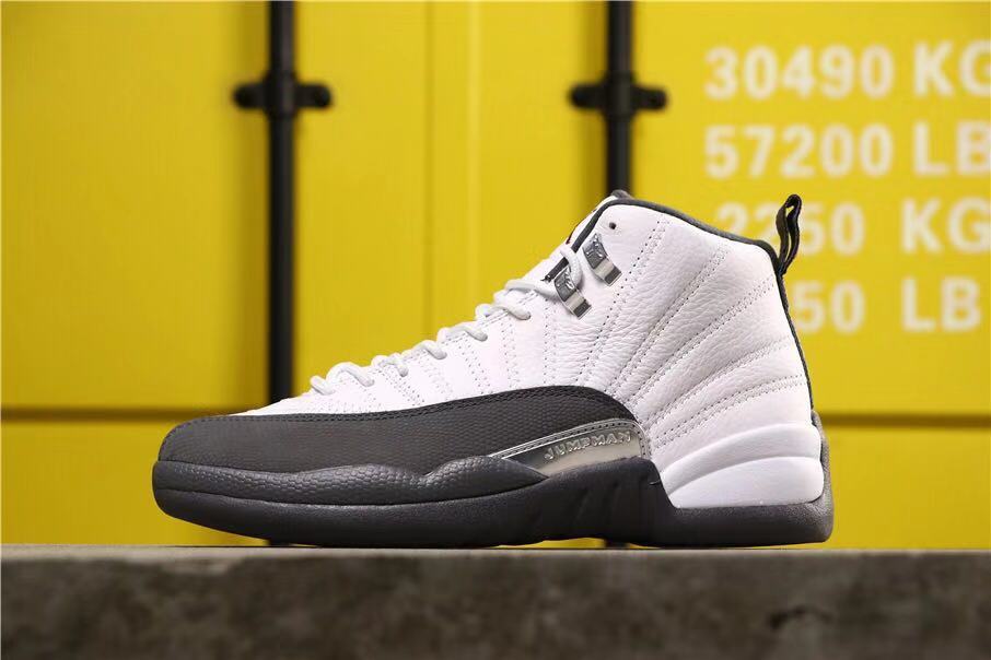 Air Jordan 12 Retro Dark Grey Sneakers in White Black - product image from the listing.