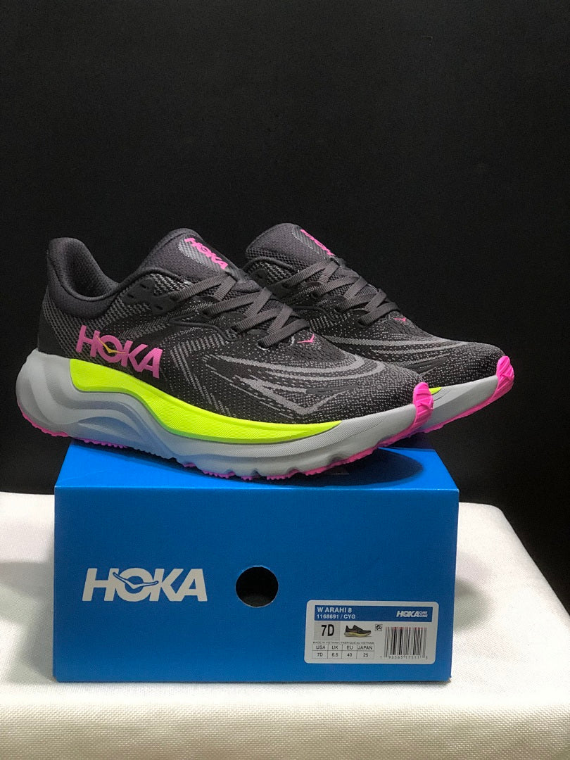 HOKA Arahi 8 Running Shoes, Black and Neon in Yellow - product image from the listing.