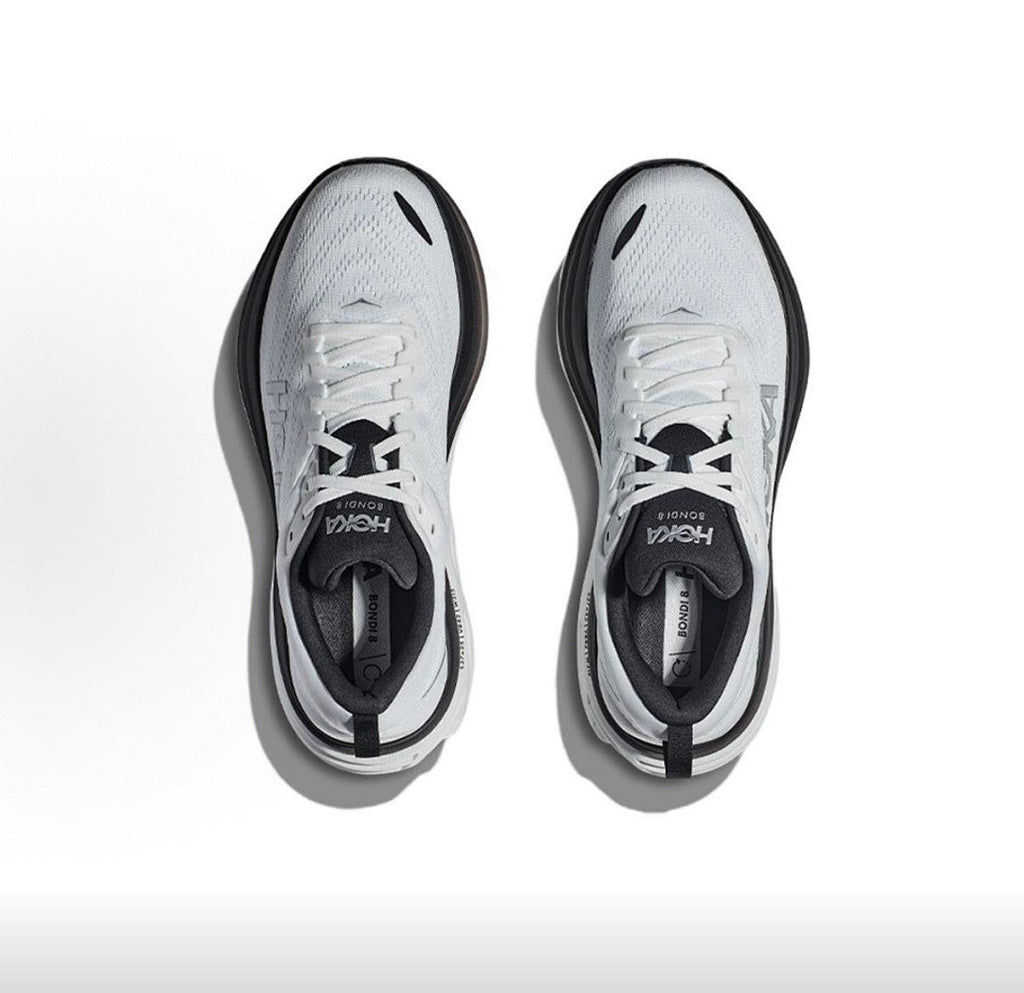 HOKA Bondi 8 Running Shoes in White and Black - product image from the listing.